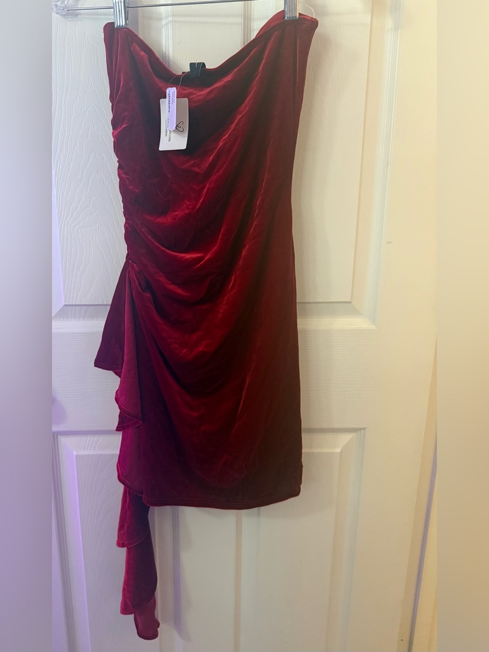 Velvet Ruched Asymmetrical Midi Dress